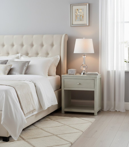 Modern Gray New Zealand <b>Pine</b> Wood Nightstand with One Drawer for Farmhouse & Hotel Bedroom or Living Room Home Furniture Use - Product Image 5