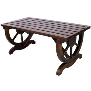 Panca Rustica da Esterno in Legno con Gambe a Ruota di Carro per 2 Persone, Arredo per Giardino, Portico, Patio o Cortile - Product Image 2
