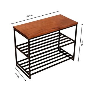 Zapatero de Madera de 3 Niveles con Estructura Metálica, Parte Superior de Madera Marrón con Base Negra, Organizador de Almacenamiento - Product Image 3