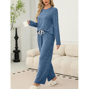 Ensemble de vêtements de détente longs pour femmes en deux pièces, en polyester/coton doux, personnalisable, fabricant OEM ODM, marque privée - Product Image 2