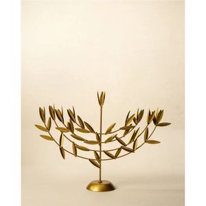 Wholesale Antique Brass Metal Leaf <b>Branch</b> Candle Stand Candlestick Luxury Tabletop Menorah Candle Holder for Event Party Decor - Product Image 1
