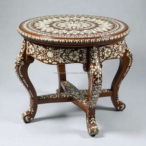 Transforme su espacio con la Mesa Redonda de madera con incrustaciones de hueso con un intrincado diseño floral y un elegante atractivo para la decoración del hogar - Product Image 4