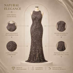Elegant Floral Embroidered Mermaid Evening Gown | Sleeveless Lace Applique Maxi Dress | Luxury Formal Prom Wedding Party Dress - Product Image 5