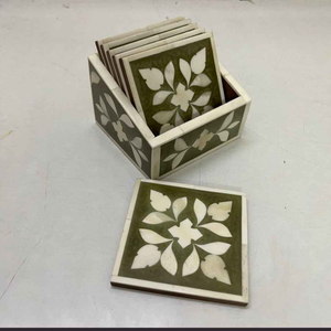 Posavasos Cuadrados de Nogal con Incrustaciones de Hueso Premium, Decorativos con Patrón Verde y Blanco, para el Hogar y la Oficina - Product Image 2