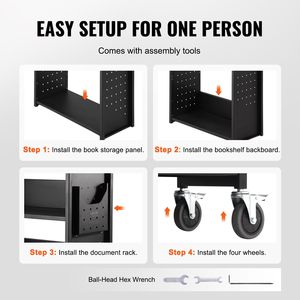 Carrello Porta Libri a L Monofacciale con Ripiani Piatti, Capacità 150 kg, 79,5 cm x 38,6 cm x 124,9 cm, con Ruote Bloccabili, 10 cm di Spessore - Product Image 5