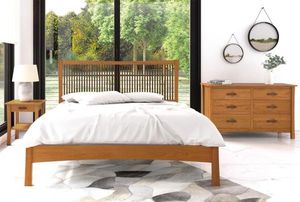 Handcrafted Mission Style Wooden Bed | Warm <b>Oak</b> Finish Queen Bed Frame with Tapered Legs - Product Image 2