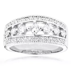 Bague de fiançailles et de mariage classique en or plaqué 18 carats avec trois rangées de diamants cultivés en laboratoire, sertie pavé brillant, pour femme, modèle EtherStar Jewels 8gm - Product Image 1