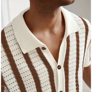 Pull tricoté décontracté à rayures pour homme, col polo, manches courtes, ajouré, avec logo personnalisé OEM - Product Image 6