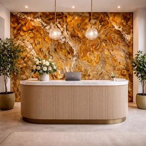 Plaque de placage en pierre translucide Indian Autumn Earth Blend Radiance pour murs et plafonds intérieurs rétroéclairés, finition design - Product Image 1