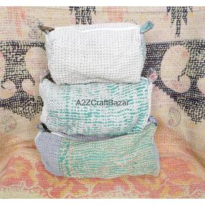 100% Pure Cotton Kantha Fabric Tassel Pattern Zipper Closure Soft Handle Eco-Friendly Durable Lightweight Reusable Vintage <b>Case</b> - Product Image 1