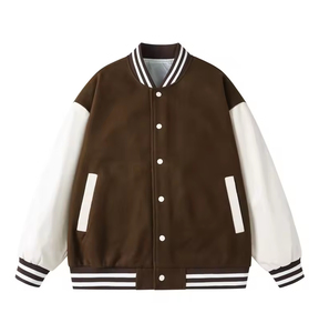 Nouveautés, service OEM, veste de baseball personnalisée avec broderie de chaîne, patch en cuir de poisson, manches en cuir, lettrage - Product Image 2