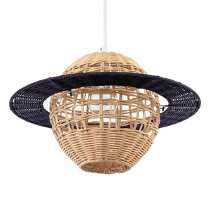 Meilleur choix : Abat-jour suspendu artisanal en rotin naturel et noir, motif planète Saturne, idéal pour la décoration de la chambre d'enfant et de la crèche - Product Image 1