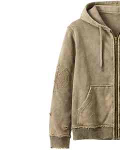 เสื้อฮู้ดซิปสีกากีแบบวินเทจ ยี่ห้อ Manufacturer ตกแต่งลายปักใยแมงมุม สไตล์สตรีทแวร์ - Product Image 5