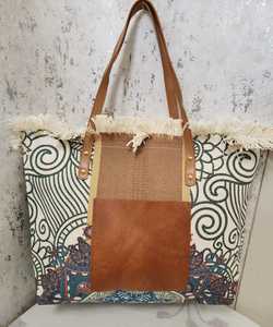 Vintage Fringe Tote Handbag Patterned <b>Shoulder</b> Bag Single <b>Strap</b> Zipper Closure for Daily Shopping Travel - Product Image 1