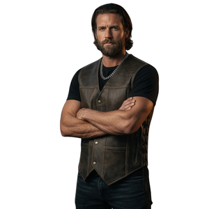 Gilet de moto en cuir de vachette ciré pour homme, gilet de protection pour motard, gilet de sécurité pour moto avec protections - Product Image 1