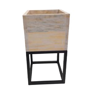 Set 3 Wooden <b>Square</b> Floor <b>Vase</b> with Black Metal Stand Rustic Design for Floral Display - Product Image 4