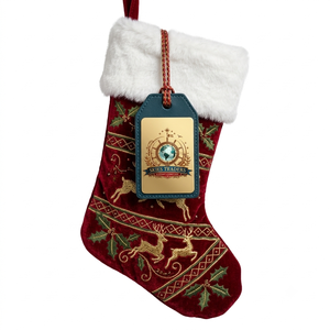Chaussette de Noël en velours rouge de luxe en gros, avec bordure en fourrure dorée personnalisée et broderie en fil métallique, cadeau festif - Product Image 6