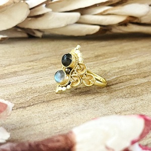 Novedad: Anillo Boho Luna de Última Tendencia, Tribal, de Latón con Labradorita, Chapado en Oro de 18k, para Mujer, con Ojo de Plata, Estilo Celestial Étnico - Product Image 4