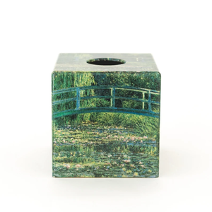 Caja/Soporte para pañuelos de madera cuadrada con diseño del Puente de Monet de Blossom Craft India - Product Image 3