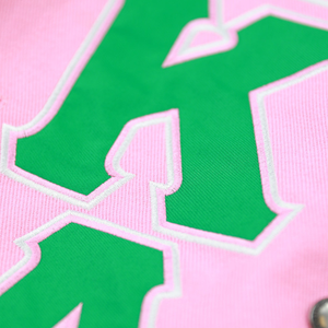 AKA <b>Pink</b> Racing Twill <b>Jacket</b> Embroidered Letterman Style Snap Button Varsity <b>Jacket</b> Women Premium Fashion Outerwear - Product Image 6