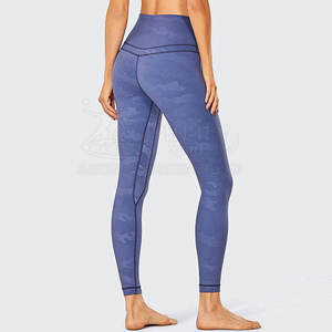 Mid Waist Full Length Simple <b>Yoga</b> <b>Leggings</b> with Contrast Stitch Spandex Nylon Four-Way Stretch - Product Image 4