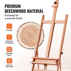 Cavalletto a H da Studio in Faggio per Artisti, Cavalletto da Pittura fino a 48 Pollici con Ampio Vassoio Portaoggetti e Ruote da 33L - Product Image 6
