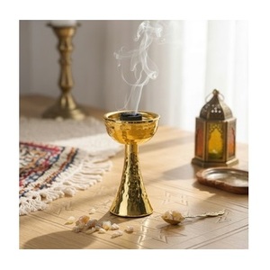 Luxury Natural Onyx Stone Incense Burner Brushed Steel <b>Mesh</b> Bowl Pedestal Bakhoor Holder - Product Image 5