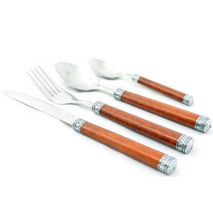 Juego de cubiertos ecológicos de bambú natural con mango de acero inoxidable para uso doméstico, en restaurantes y bodas. - Product Image 6