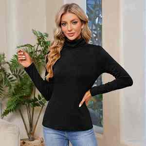 Camisetas de Cuello Alto para Mujer, 100% Algodón, Alta Calidad, Personalizadas, Ajustadas, de Manga Larga, Lisas y Elegantes - Product Image 6