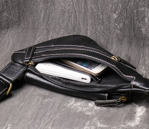 Men's Vintage Style Genuine Leather Sling Bag Crossbody Chest Shoulder Bag for Casual Travel and Work. - Product Image 6