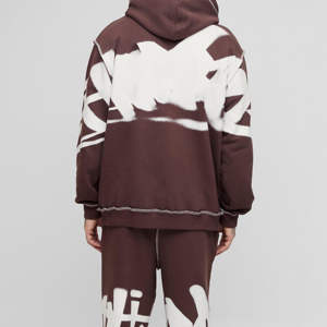 Ensemble de survêtement décontracté pour homme en coton/polyester léger, sweat-shirt à capuche et pantalon de jogging marron uni - Product Image 6