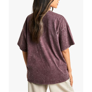 T-shirt en coton tricoté de haute qualité pour femme, style vintage délavé à l'acide, coupe classique, logo personnalisé, fabrication OEM, marque privée - Product Image 2