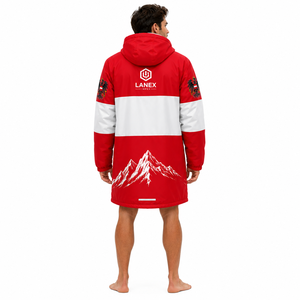 Custom Logo Austria Flag Swim Parka | Windproof Waterproof Hooded Long Jacket with Soft Fleece Interior for <b>Coaches</b> and Swimmers - Product Image 4
