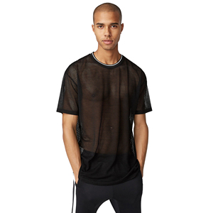 Men Gym Mesh T <b>Shirt</b> Gym Workout Spandex Polyester <b>Black</b> Color O Neck Drop Shoulder Adult Mesh T <b>Shirt</b> - Product Image 2