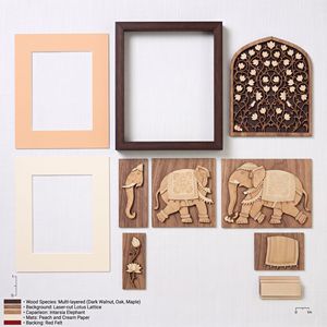 Décoration murale en relief sculpté en bois d'éléphant encadré avec motif d'arche florale pour la décoration intérieure - Product Image 2