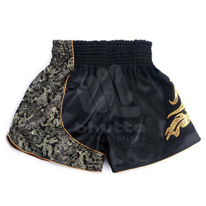 Pantalones Cortos de Muay Thai Negros Premium con Logotipo Frontal Personalizado, Bordado Tradicional de Dragón, 100% Poliéster de Secado Rápido para Kickboxing Profesional - Product Image 2