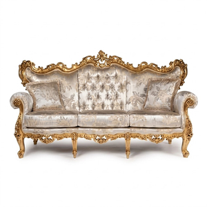 Trendy Teak Wood Wedding <b>Sofa</b> for Sale Elegant <b>Gold</b> Frame Upholstered <b>Sofa</b> With Floral Pattern And Tufted Backrest For Decor - Product Image 1