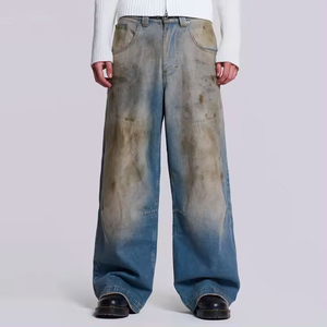 Pantalones anchos de estilo urbano para hombre, con bordado personalizado, vaqueros cargo de hip hop, pantalones anchos de marca OEM personalizados, lavados. - Product Image 1