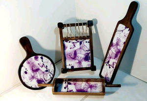 Ensemble de 4 plateaux de service en bois naturel, élégants et polyvalents, plateaux de service pour les fêtes, plateaux à charcuterie, ensemble de service pour la maison et la cuisine - Product Image 3