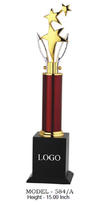 Trophée en métal moulé sous pression avec colonne rouge et base noire, prêt pour la gravure, récompense sportive portable - Product Image 5