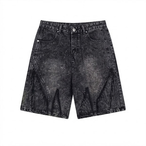 Shorts de Mezclilla Negros con Logotipo Personalizado, Estilo Acid Wash, Desgastados, Anchos, Holgados, Estilo Y2K, Streetwear, Hip Hop - Product Image 1