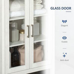 Mobiletto da Bagno Bianco Antico Alto 64 Pollici con 6 Ripiani, Porte in Vetro e Mensole Regolabili per Hotel, Soggiorni, Cucine, Appartamenti - Product Image 6