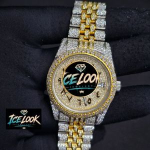 นาฬิกาข้อมือผู้ชาย ICELook ขนาด 36 มม. สไตล์ฮิปฮอปสุดหรู แบบอนาล็อก สองสี ทอง-เงิน หน้าปัดประดับเพชรเต็มหน้าปัด - Product Image 1