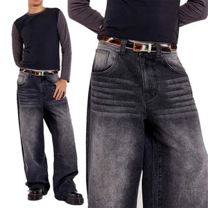 Pantalones vaqueros de mezclilla para hombre, estilo streetwear, oversize, holgados, de corte recto, de cintura media, con efecto desgastado por el sol y desgastados, en colores, con MOQ bajo - Product Image 3