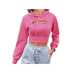 Sudadera con Capucha de Último Diseño, Sudadera Corta Extra Grande para Mujer, Sudadera Corta Básica Personalizada con Estampado para Gimnasio, Sudadera Corta de Algodón Mezclado para Mujer - Product Image 1