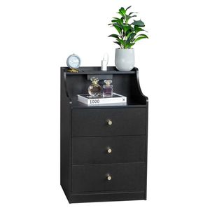 Comodino in truciolato nero con finiture oro e 3 cassetti affusolati (45x35x73cm) - Product Image 6