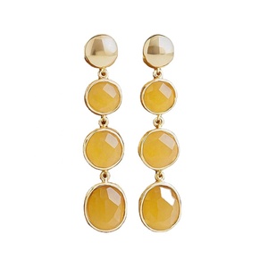 ต่างหูห้อยควอตซ์สีเหลืองของเก่าทำด้วยมือ925วินเทจเงินสเตอร์ลิงสำหรับผู้หญิงอัญมณีธรรมชาติชุบทอง - Product Image 1