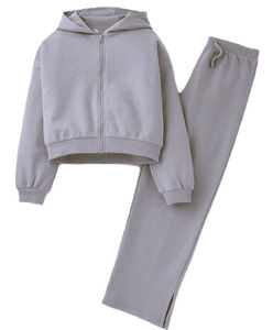 Conjunto Deportivo Unisex con Capucha Gris Claro, Pantalones Jogger Casuales con Cordón Ajustable, Color Sólido, Corte Regular, Ropa de Invierno, Estilo Urbano - Product Image 2