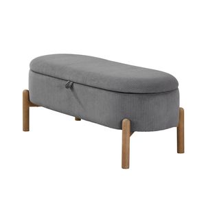 Panca contenitore in legno massello con seduta imbottita grigia in velluto a coste, con coperchio sollevabile - 1 pz. Arredamento camera da letto - Product Image 2