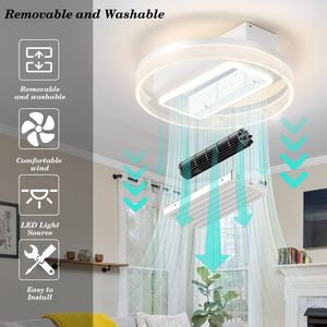 20\" Modern LED Bladeless <b>Ceiling</b> Fan <b>Light</b> with <b>Remote</b> <b>Control</b> Adjustable Air Circulation Flush Mount <b>Ceiling</b> Lamp B - Product Image 6